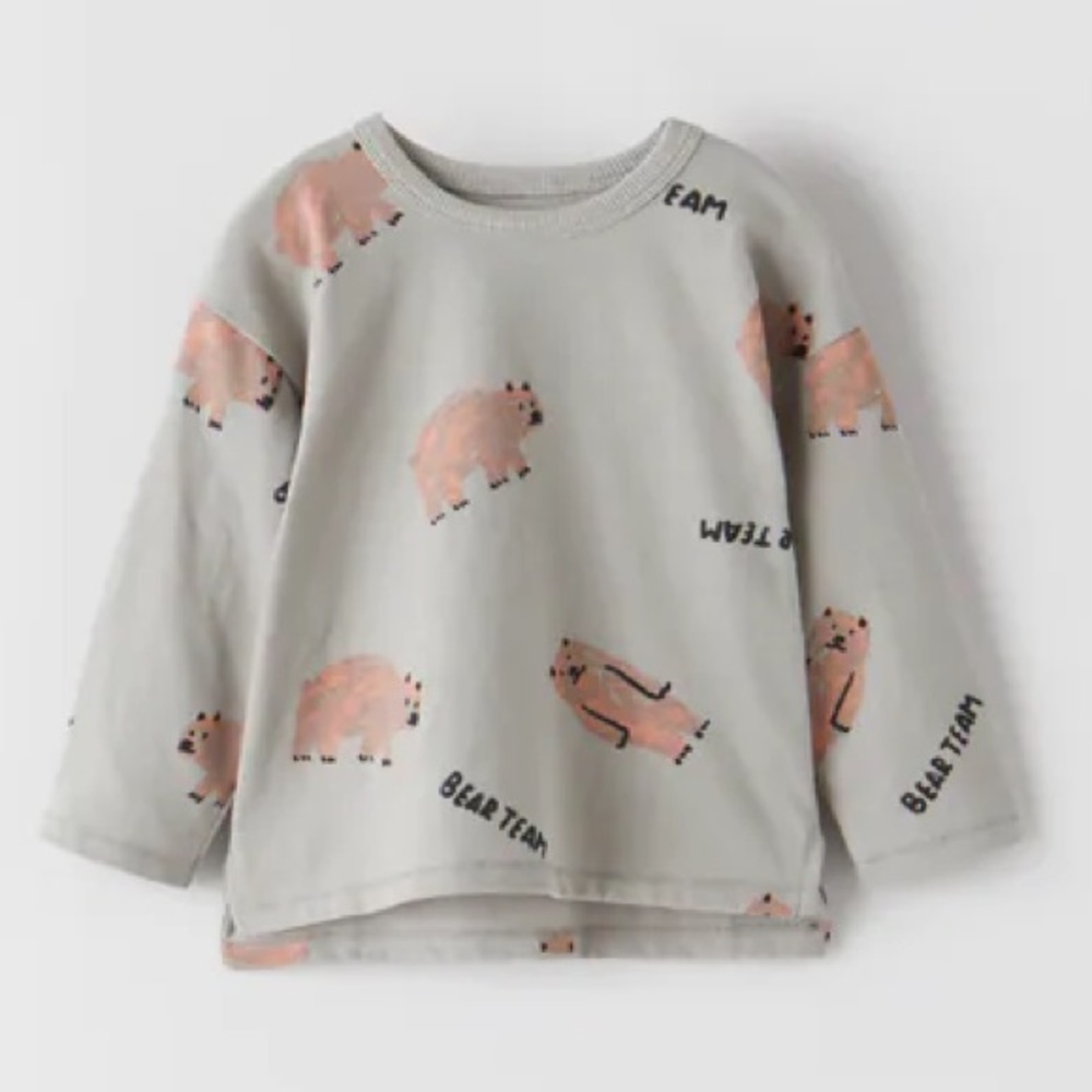 NWT Zara gray bear team shirt Size 12-18m
